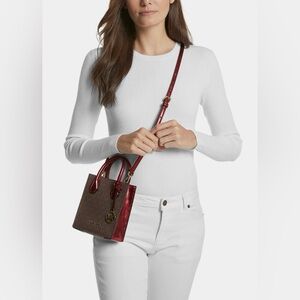 Michael Kors Women's Mercer Extra Small Signature Logo Crossbody Bag Crimson